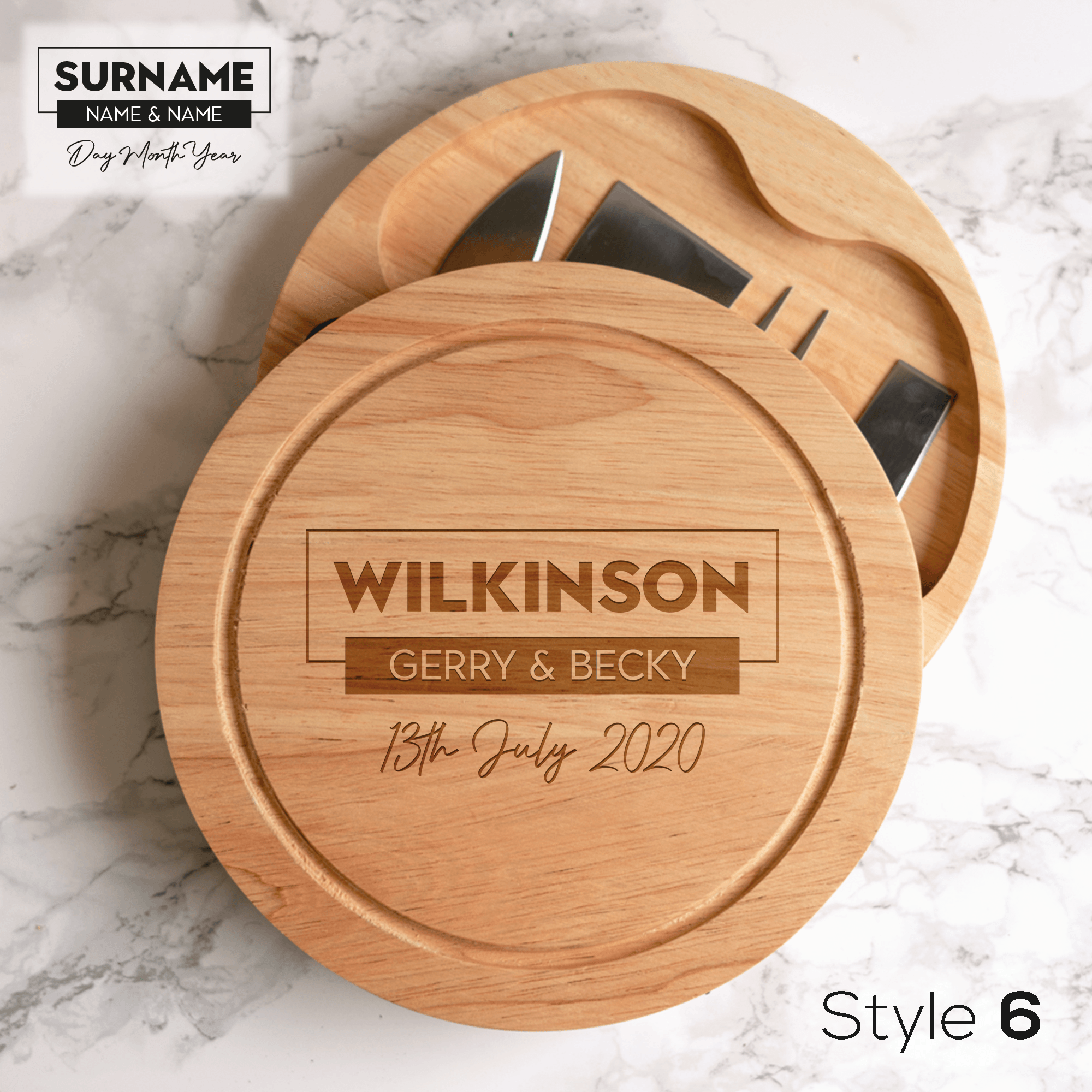 Personalised Engraved Cheese Serving Board With Cheese Knife Set - So Bespoke Gifts