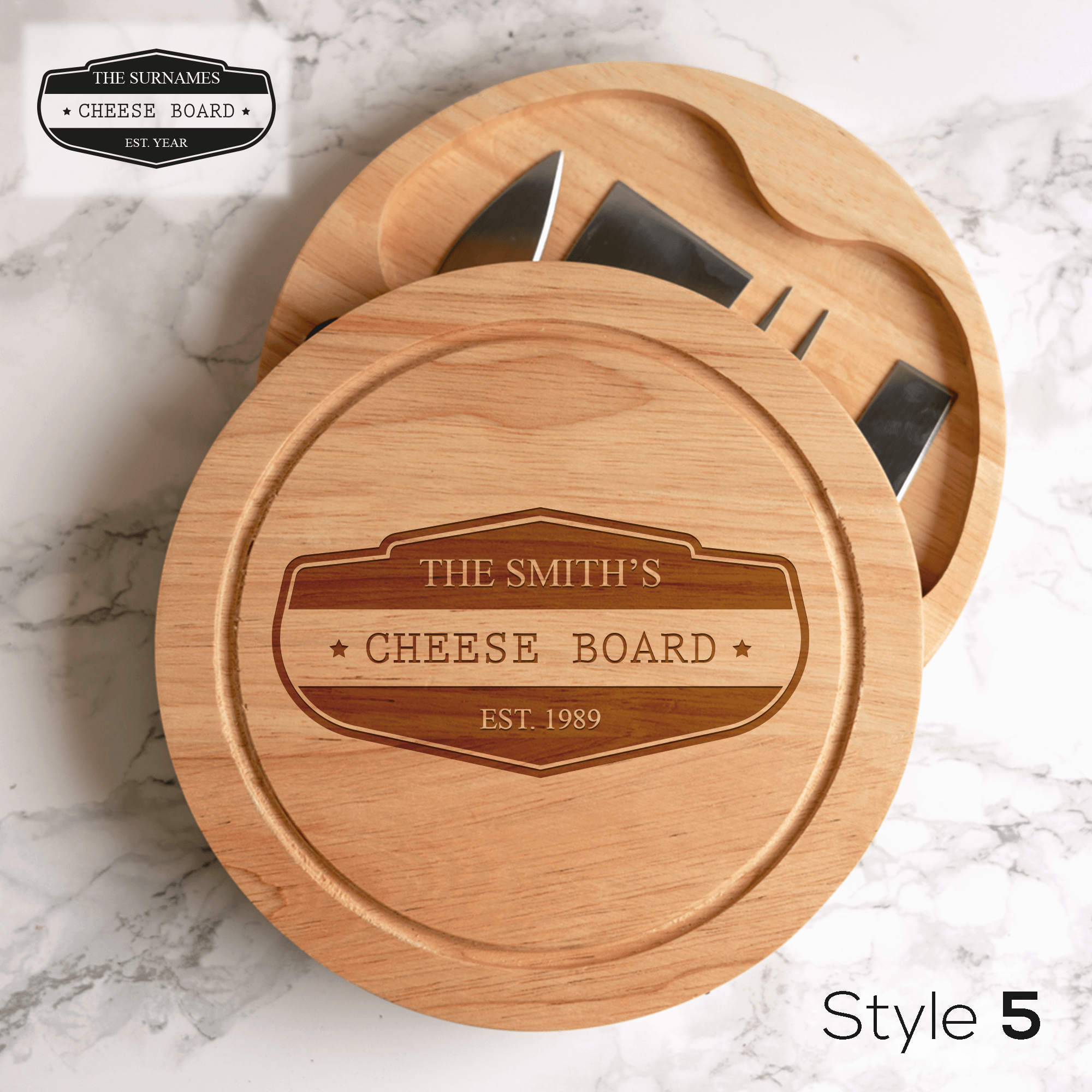 Personalised Engraved Cheese Serving Board With Cheese Knife Set - So Bespoke Gifts