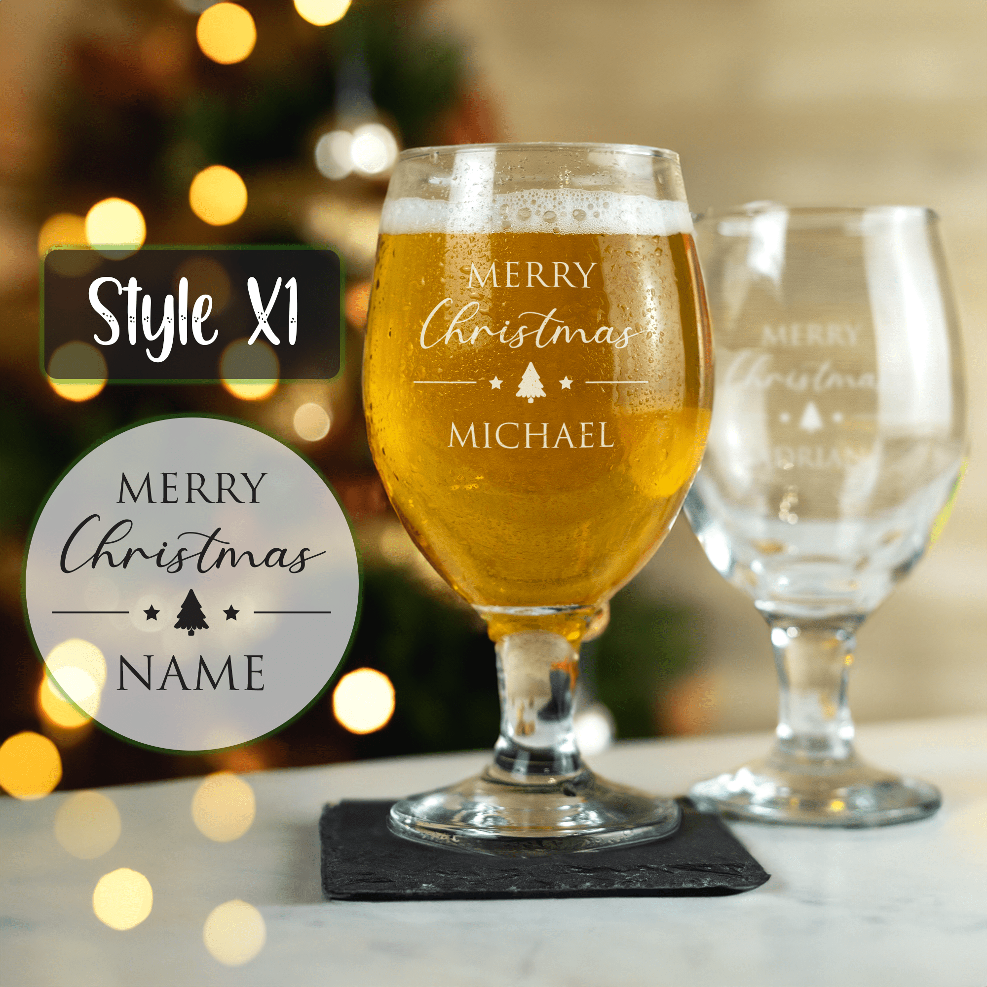 Personalised Engraved Christmas Stemmed Beer Glass - So Bespoke Gifts