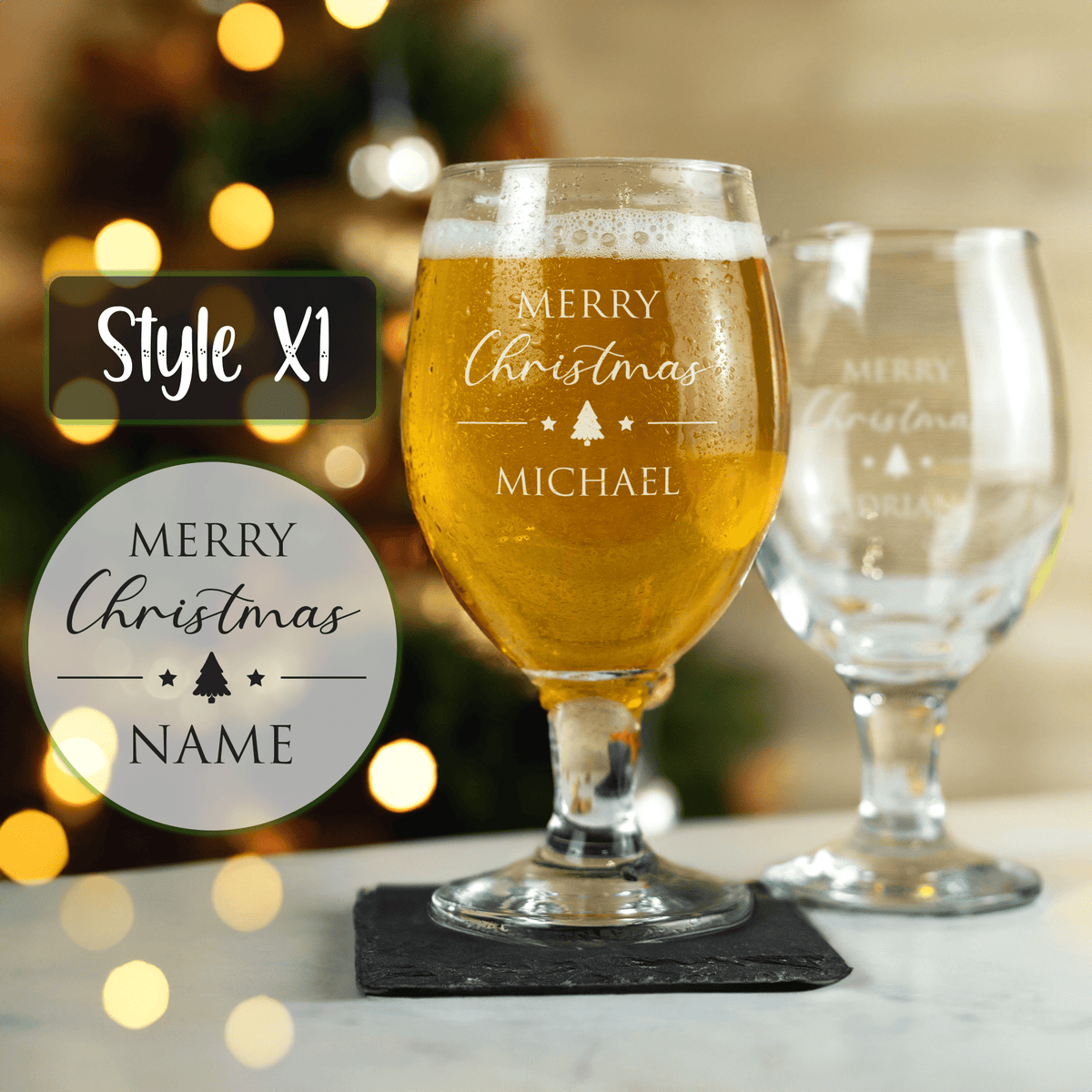 Personalised Engraved Christmas Stemmed Beer Glass - So Bespoke Gifts