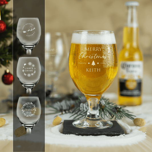 Personalised Engraved Christmas Stemmed Beer Glass - So Bespoke Gifts