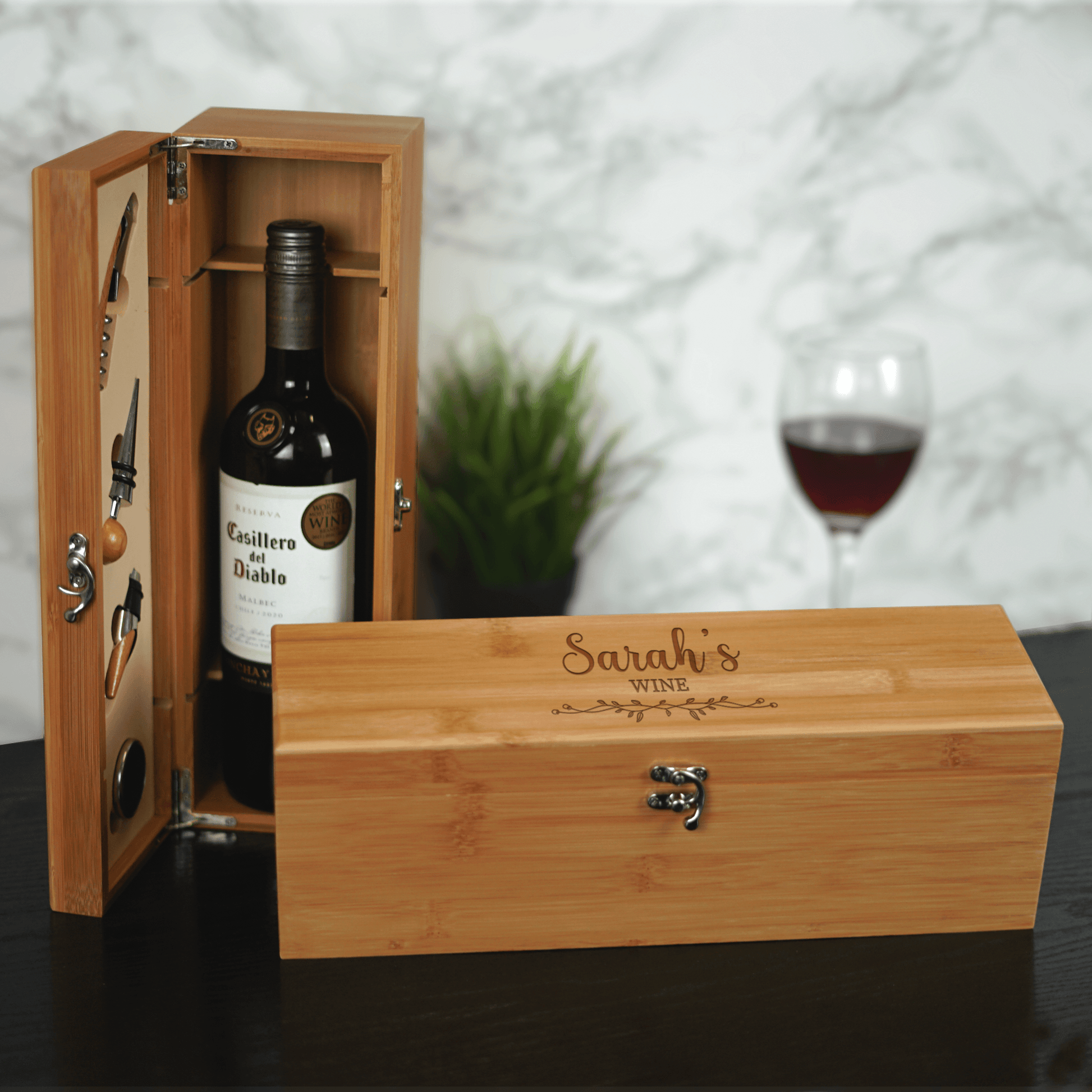 Personalised Engraved Wine Box and Sommelier Gift Set - So Bespoke Gifts